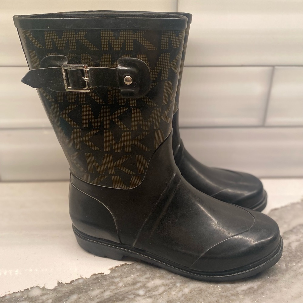 Michael Kors Black and Gold Logo Boots